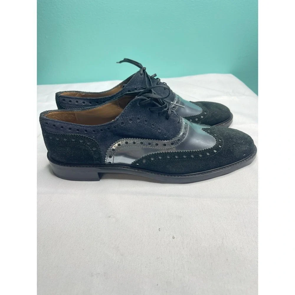 Stylish Navy Blue Wingtip Oxford Shoes‎ - Classic Brogue Design Size 8.5